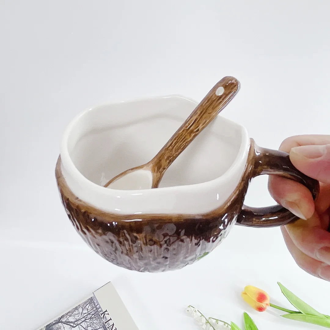 Retro Coconut Shell Ceramic Mug – Hand-Pinched Irregular Coffee and Milk Tea Cup for Vintage Aesthetic Drinkware Lovers