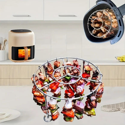 Stainless Steel Vertical Skewer Grill Rack – Air Fryer Rotisserie Stand with 23 Skewers for 3.2QT–5.5QT Air Fryers