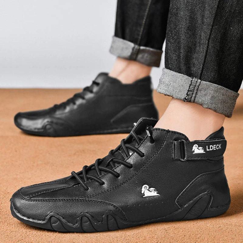Men’s Casual Luxury Suede Leather Walking Boots – High-Top Roman-Style Sneakers for Motorcycle, Outdoor Fashion & Durable Comfort