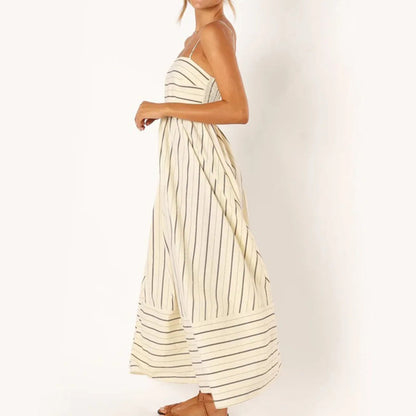Striped Suspender Swing Dress for Women – Sleeveless, Backless Casual Vestido, Perfect for Weddings, Vacations & Summer Chic
