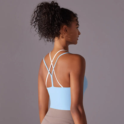 Women Backless Yoga Sports Bra – Push-Up Fitness Top for Gym, Running and Workout Training Wear