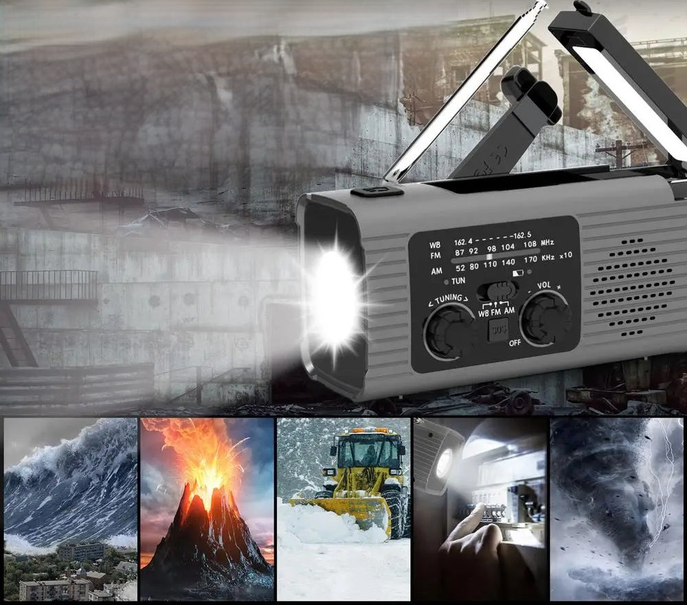 Portable Camping Solar Radio – Multi-Function Hand Crank Emergency Radio with Flashlight, NOAA Alerts, AM/FM, and 3-Way Charging for Survival