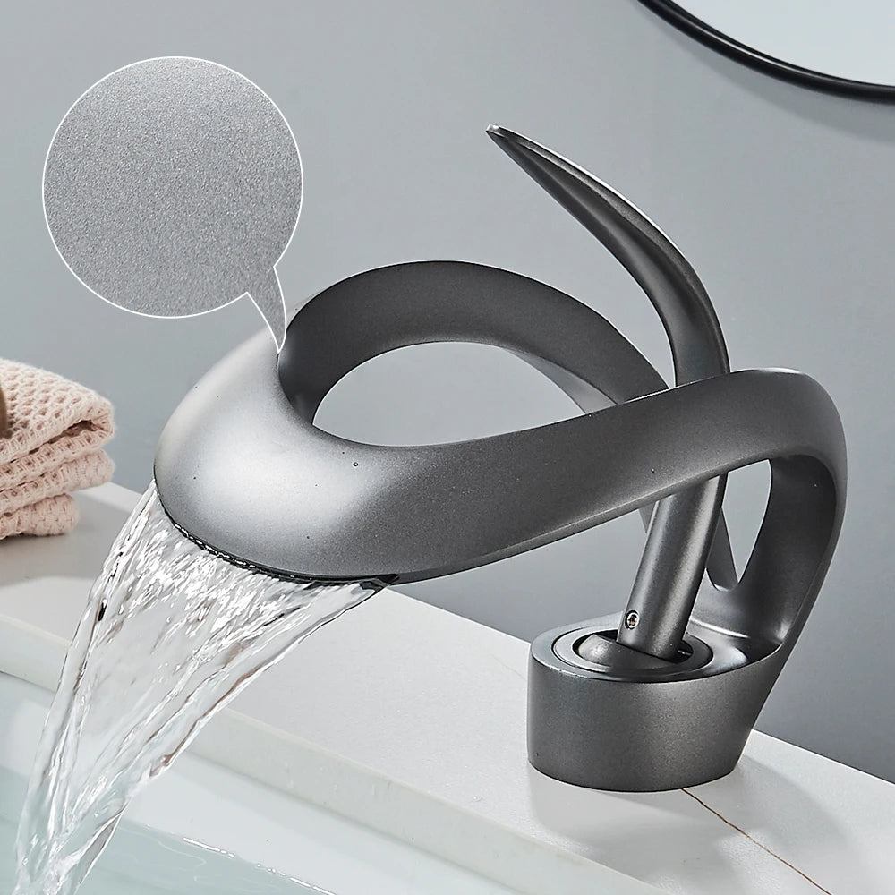 Solid Brass Waterfall Basin Faucet – Single Handle Hot and Cold Mixer Tap for Modern Bathroom Sink Installation