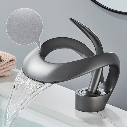 Solid Brass Waterfall Basin Faucet – Single Handle Hot and Cold Mixer Tap for Modern Bathroom Sink Installation