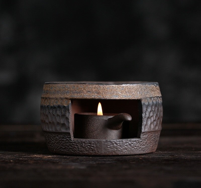 Ceramic Tea Stove & Teapot Warmer Set – Hammered Stoneware, Tea-Light Heated