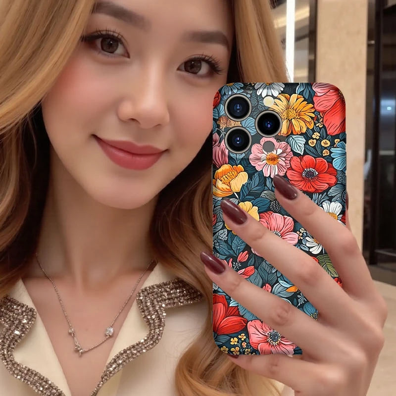Custom Silicone Oil Painting Flower iPhone Case – iPhone 11–16 Series Vintage Floral 2-in-1 Anti-Slip Shockproof Scratch-Resistant Non-Fading HD Print