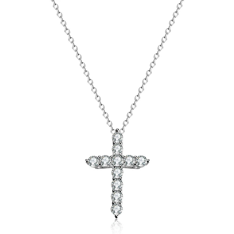 Gold-Plated Full Moissanite Cross Necklace – 11pcs VVS1 Sterling Silver 14K Gold Plated Pendant for Men & Women