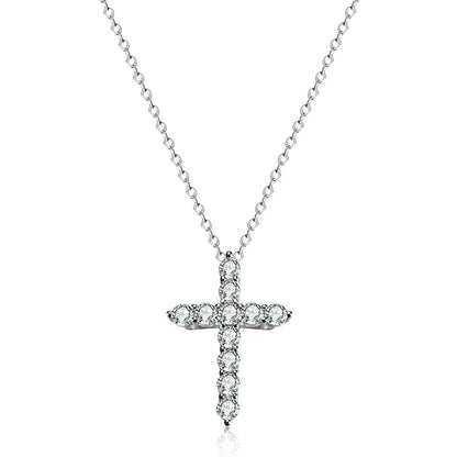 Gold-Plated Full Moissanite Cross Necklace – 11pcs VVS1 Sterling Silver 14K Gold Plated Pendant for Men & Women