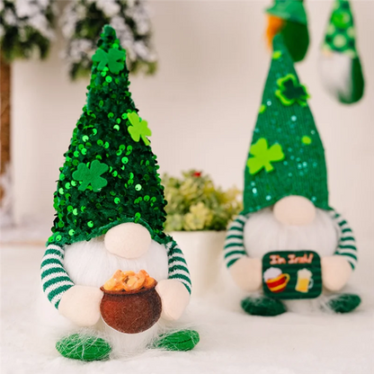 Glowing Gnome Elf Shamrock Figurines – Radiant St. Patrick's Day Home Accents for Festive Living Room Decor, Single or Double Pack