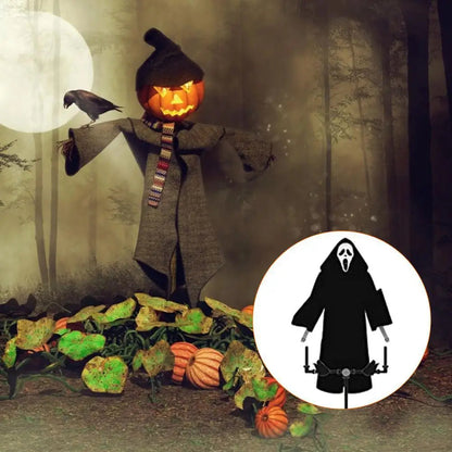 Halloween Ghostface Scarecrow Decoration – Hanging Outdoor Garden Horror Decor with Robed Grim Reaper Design