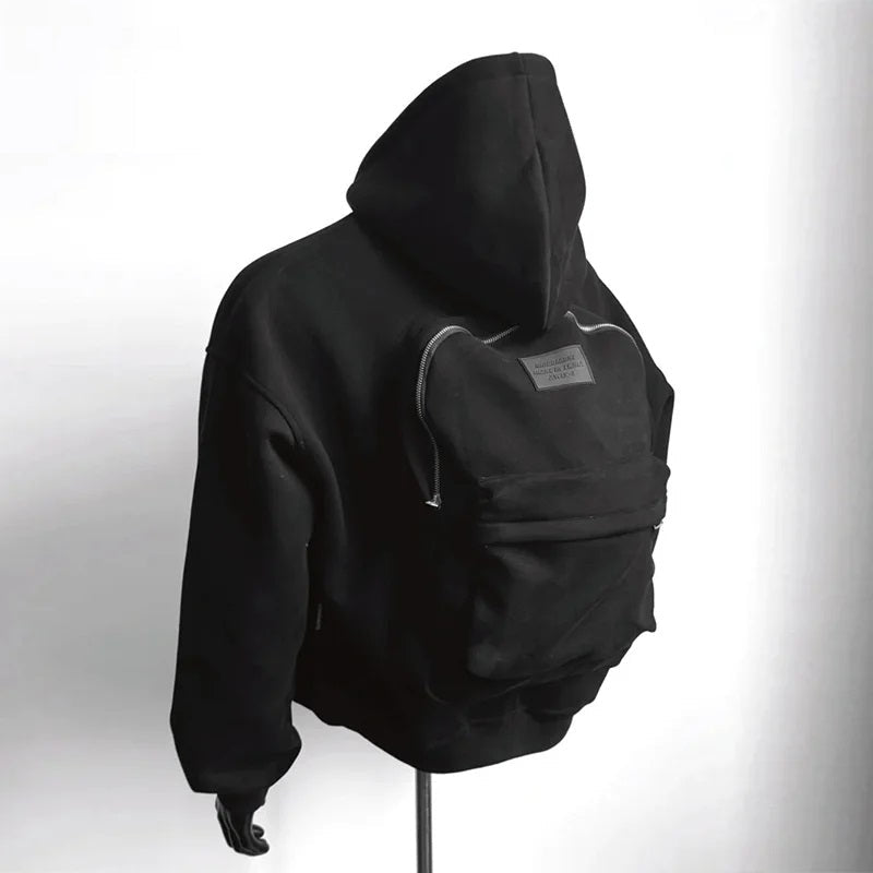American Style Cotton Hoodie Backpack Set – Trendy Loose Autumn and Winter Casual Wear with Integrated Backpack Design