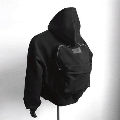 American Style Cotton Hoodie Backpack Set – Trendy Loose Autumn and Winter Casual Wear with Integrated Backpack Design