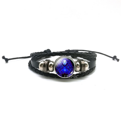 Handwoven Zodiac Leather Charm Bracelet – 12 Constellation Signs, Vintage Couple Gift for Women & Astrology Lovers