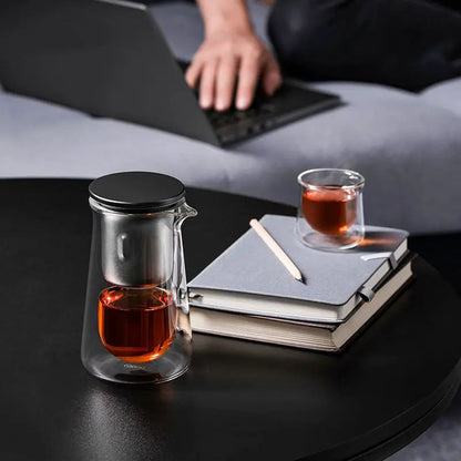 High-End Magnetic Glass Teapot – One-Button Filter, Anti-Scald, Heat-Resistant Cup for Effortless Brewing & Elegant Tea Presentation