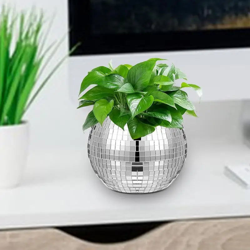 Silver Disco Ball Flower Pot – Glam Mirror Vase for Party & Home Décor