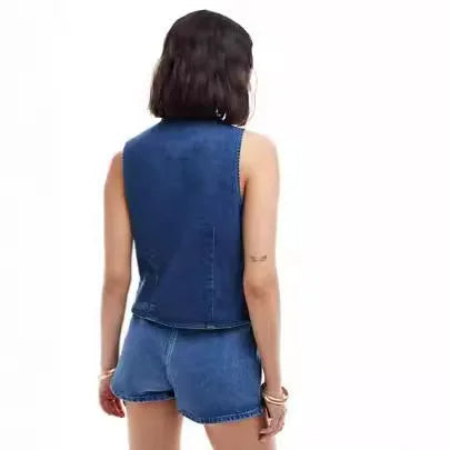 Lace-Up Bow-tied Denim Vest – Sexy Strappy Tank Top for Women’s Streetwear & Casual Layering