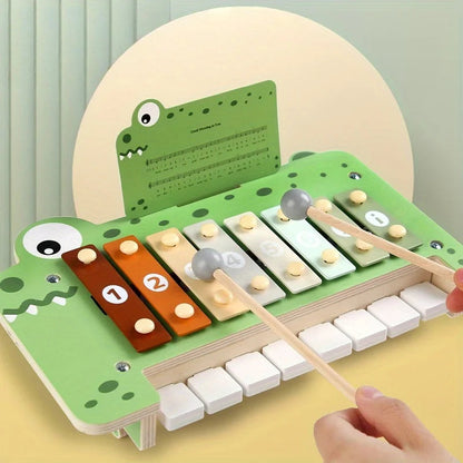 Wooden Crocodile Piano Toy - Musical Percussion Instrument for Preschool Learning, Brain Development and Creative Play