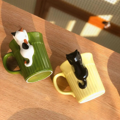 Cute Cat Ceramic Mug - Adorable Coffee Cup for Cat Lovers, Home Offices, Cafes and Unique Gift Giving