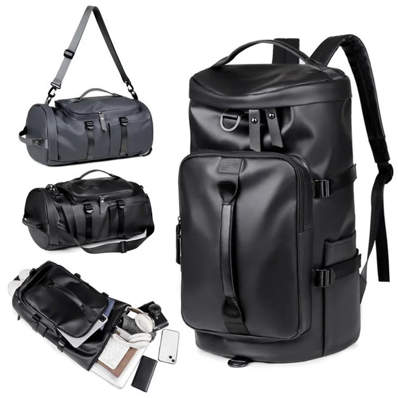 Gym Travel Backpack for Men & Women – Faux Leather Duffel Shoulder Bag, Durable Outdoor Sports and Fitness Weekender Gear
