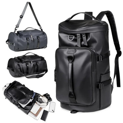 Gym Travel Backpack for Men & Women – Faux Leather Duffel Shoulder Bag, Durable Outdoor Sports and Fitness Weekender Gear