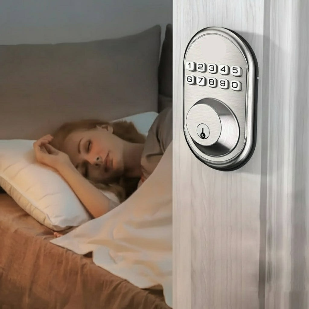 Smart Door Lock with Keypad & Key Access – 20 User Codes, Auto-Locking, Tamper Alarm, Backup Power, Home Security System for Front Doors