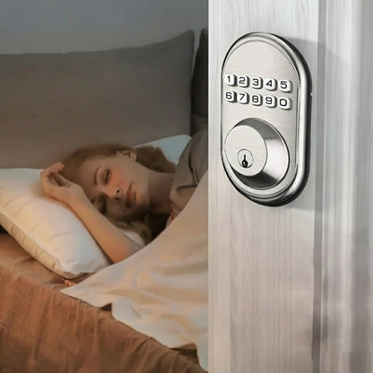 Smart Door Lock with Keypad & Key Access – 20 User Codes, Auto-Locking, Tamper Alarm, Backup Power, Home Security System for Front Doors