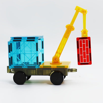 Magnetic Tiles Road Set – Extendable STEM Construction Toys with Magnetic Crane for Kids’ Educational City Building Play