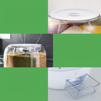 Six Compartment Rotating Cereal Dispenser – Dry Food Storage Organizer for Kitchen, Easy Access, and Space-Saving Pantry Design