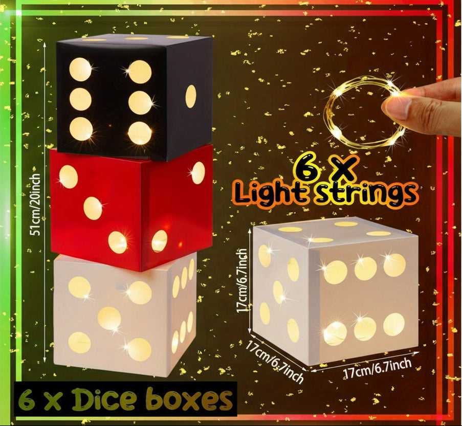 Light-Up Dice Favor Boxes- 6pcs Large Balloon Boxes for Game Night, Birthday Parties, or Retro Casino-Themed Events