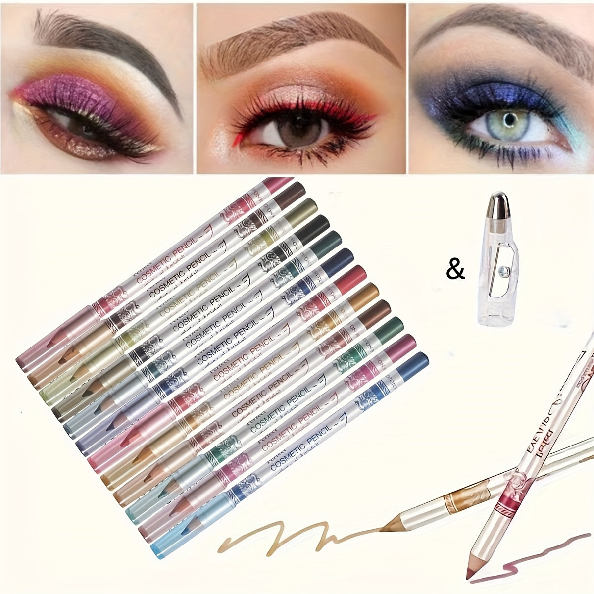 Multi-Purpose Eyeliner Pencil Set – 12Pcs Smooth Gel Texture Works as Lip Liner, Eyeshadow Stick, or Long-Lasting Eye Makeup Tool