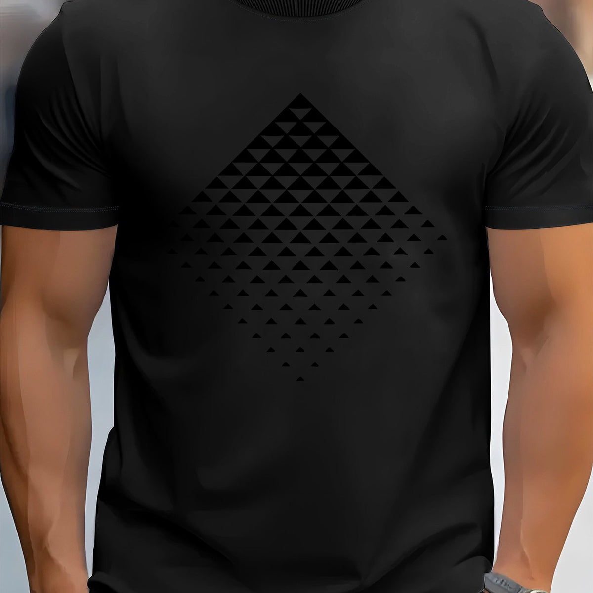 Men’s Black Mosaic Sports T-Shirt – Breathable Short Sleeve Tee for Comfortable Summer Fitness and Casual Wear