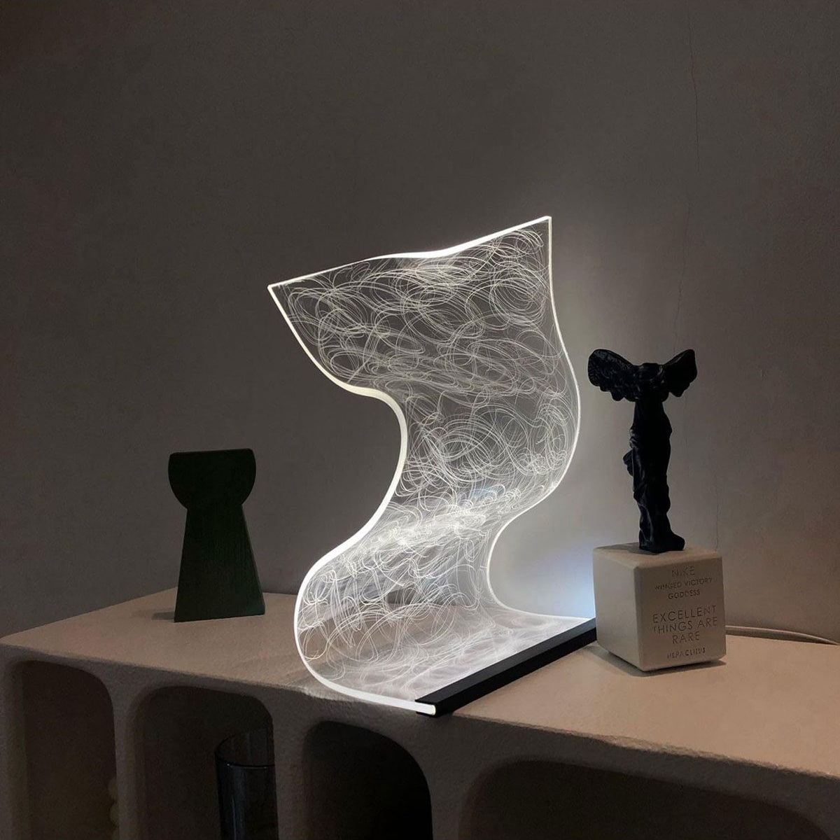 USB-Powered Modern Curved LED Desk Lamp – Futuristic Ambient Lighting with Acrylic Shade, Transparent LED Screen, Perfect for Gaming Rooms, Bedrooms, or Stylish Home Office Desks
