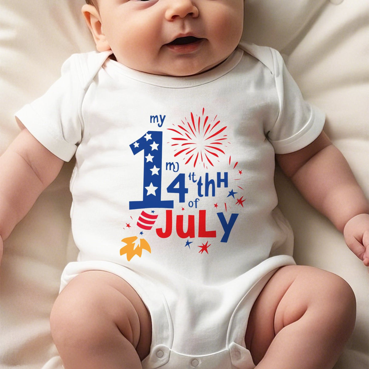 Baby’s My First 4th of July Fireworks Onesie – Soft Cotton Bodysuit with Snap Closure for Newborn Independence Day Outfits
