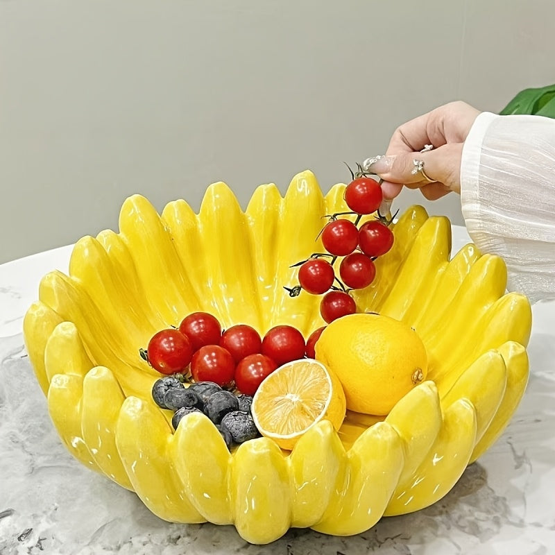 Banana-Shaped Ceramic Fruit Bowl – Vibrant Yellow Glossy Decorative Tableware for Home Dining, Hotel Restaurants, and Durable Everyday Kitchen Use