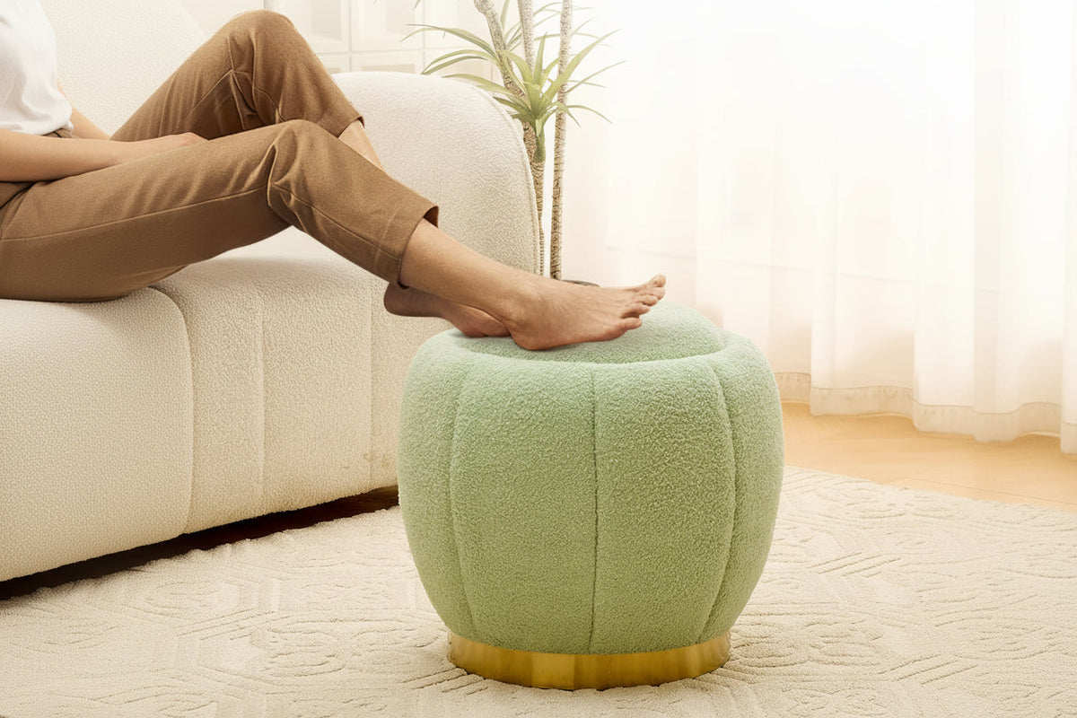 Floral Padded Velvet Round Storage Ottoman – Soft Seat with Natural Wood Frame for Living Rooms, Entryways & Compact Spaces