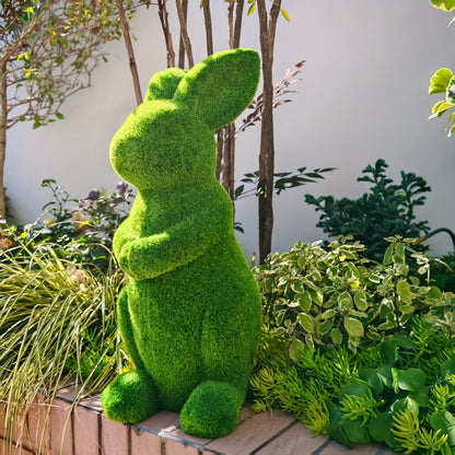 Green Resin Rabbit Statue – Charming Garden and Home Decor Accent with Playful Design for Indoor and Outdoor Artful Display