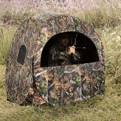 Camouflage Hunting Blind Tent – 270° View Pop-Up Ground Tent Good for 3 Persons with Silent Windows, Carry Bag & Stakes