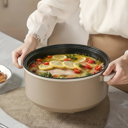 Large Capacity Electric Hot Pot with Steamer – Stainless Steel Multi-Function Cooker with Temperature Control & Non-Stick Liner