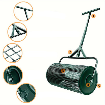 T-Drum Lawn Seed Spreader – 24-Inch Durable Iron Mesh Roller for Cutting, Seeding & Gardening in Agriculture, Forestry, and Landscaping