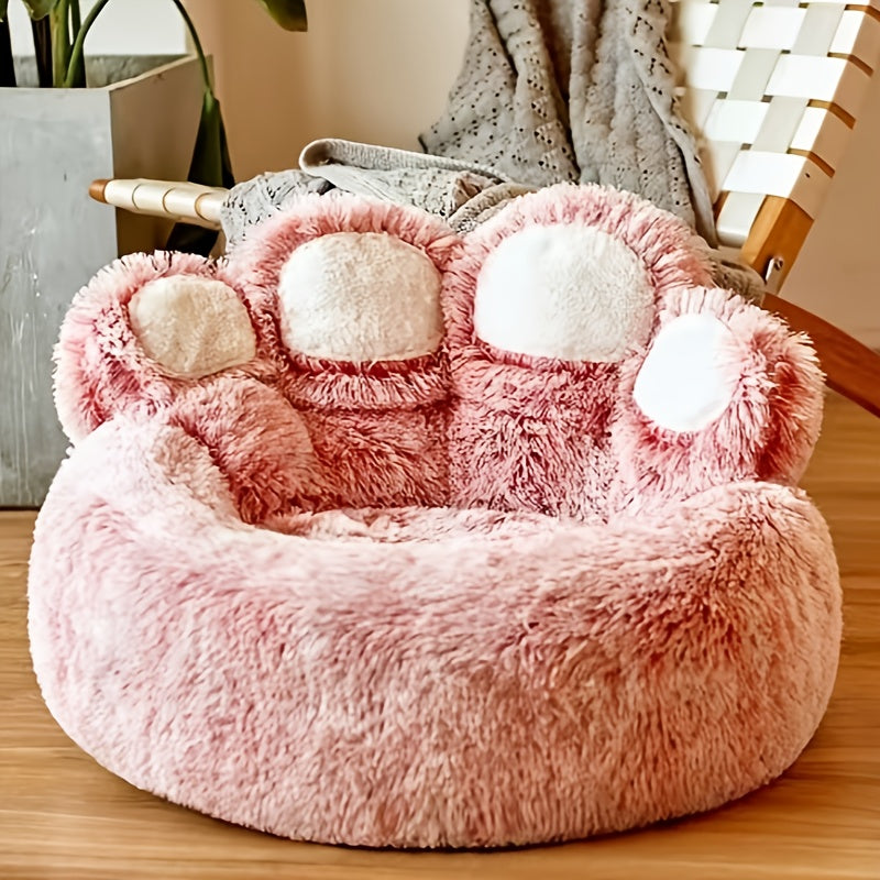 Plush Bear Paw Pet Bed - 6 Color Extra Large, Cozy All-Season Nest for Cats & Dogs, No Assembly Needed
