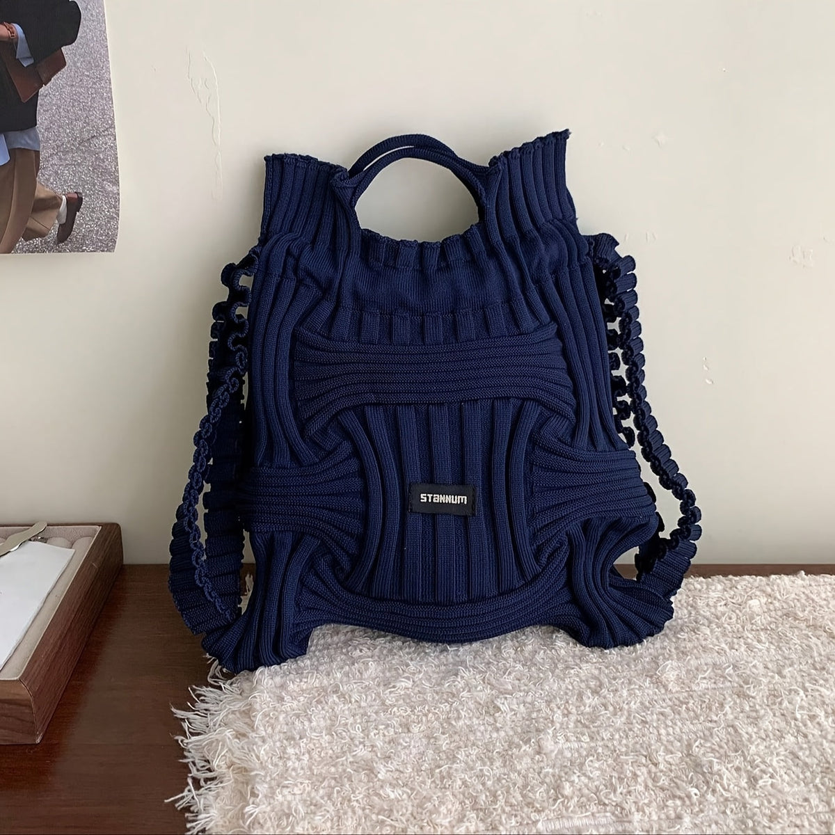 Japanese Korean Style Knit Tote Bag – Multi-Functional Casual Handbag, Shoulder Bag, and Backpack for Travel, Coffee, and Daily Use