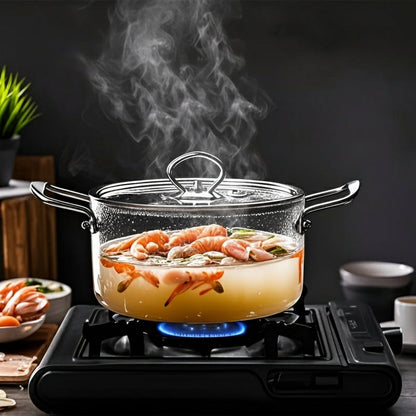 Heat-Resistant Borosilicate Glass Cookware Set – 2.5L & 3.5L Pots with Stainless Handles, Stovetop Safe, Dishwasher Safe for Soups & Everyday Cooking