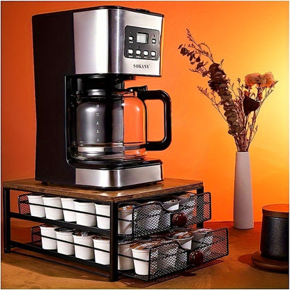 Double Storage Coffee Station Organizer – Black Wooden K-Cup Holder with Two-Tier Design, Ideal Countertop Organizer for Pods, Sugar, Creamers, and Coffee Accessories