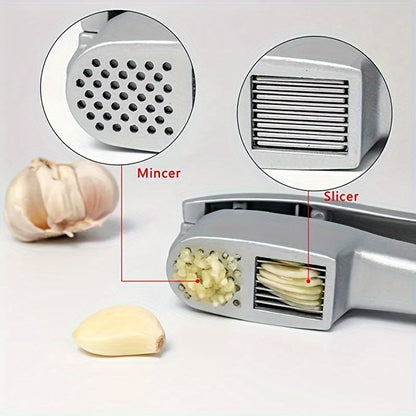Heavy-Duty Aluminum Garlic Press & Chopper – 2-in-1 Manual Crusher with Cleaning Sheets for Efficient Kitchen Food Preparation