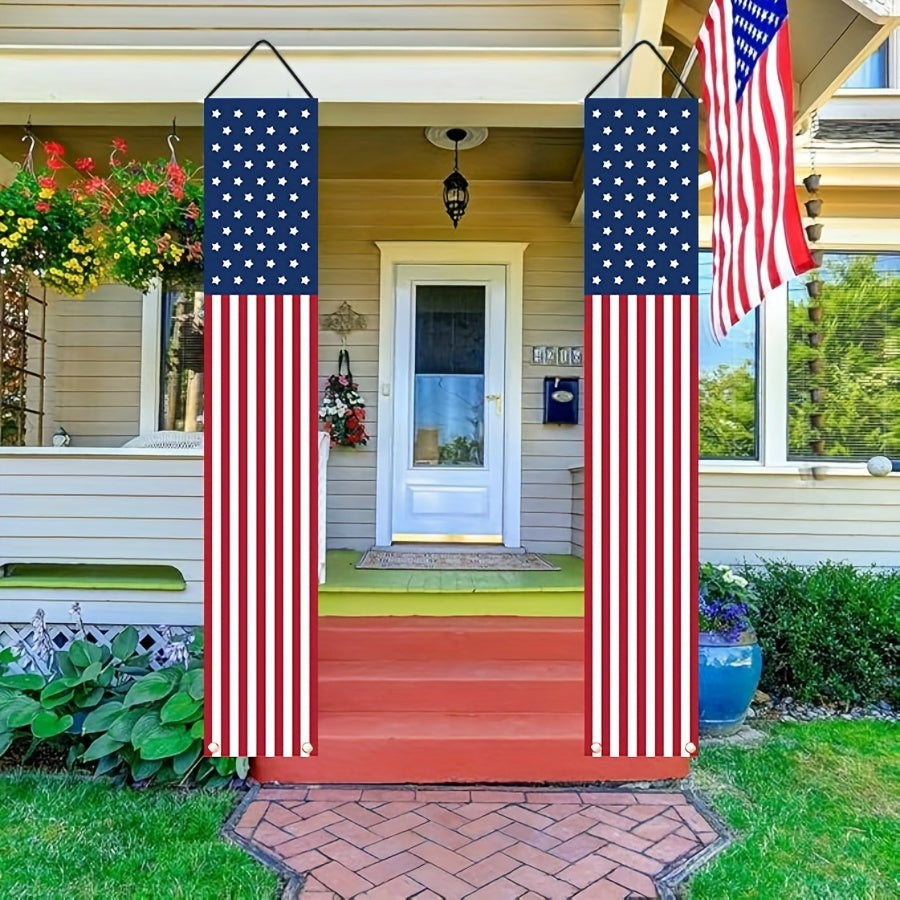 Patriotic American Flag Porch Banners – Outdoor Polyester Hanging Decor for 4th of July and Memorial Day