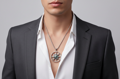 Vintage Men’s Compass Pendant Necklace – Stainless Steel Round Compass Jewelry for Travel-Inspired Street Style Accessories