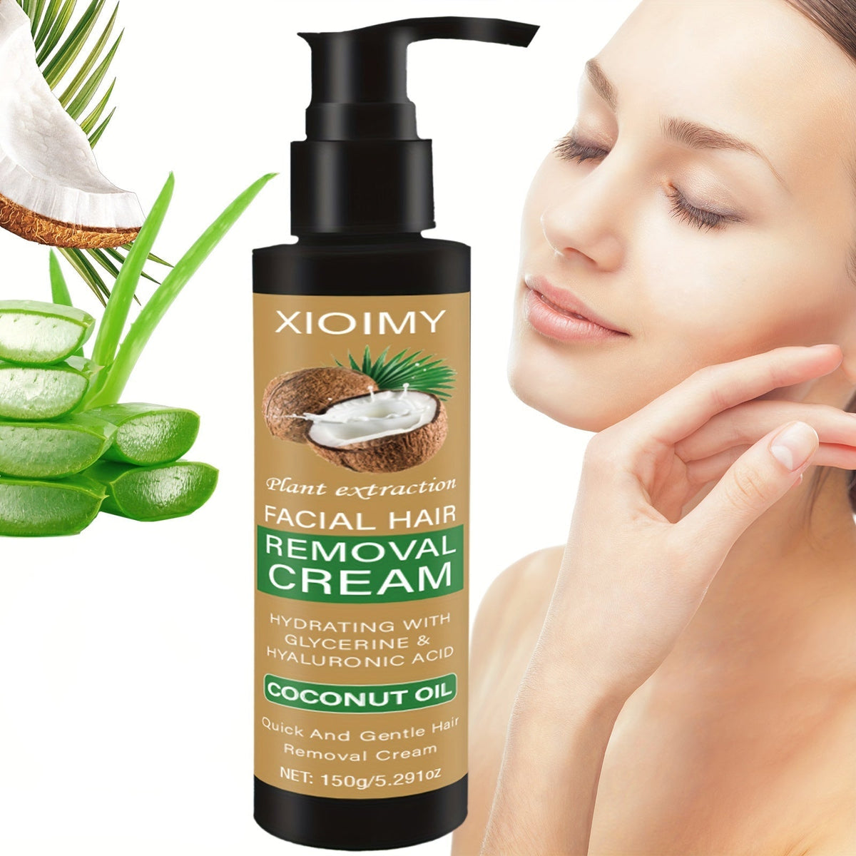 Painless Coconut Hair Removal Cream – 5-Minute Removal, Gentle, Non-Irritating Formula for Legs, Lips, Armpits, Bikini & More