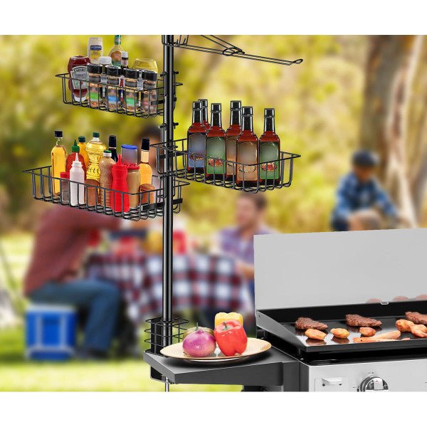 Outdoor BBQ Accessories Caddy Storage Rack - 5-in-1  Camper Must Have Grill Utensil Holder, Kitchen Storage Tool