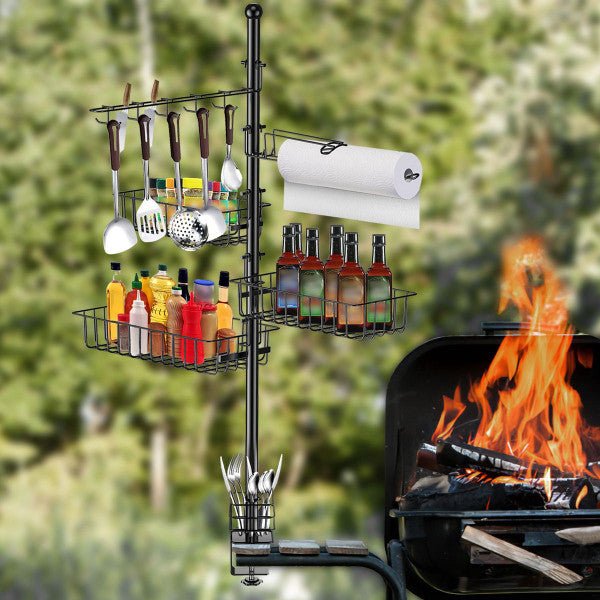Outdoor BBQ Accessories Caddy Storage Rack - 5-in-1  Camper Must Have Grill Utensil Holder, Kitchen Storage Tool