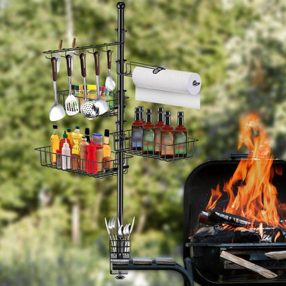 Outdoor BBQ Accessories Caddy Storage Rack - 5-in-1  Camper Must Have Grill Utensil Holder, Kitchen Storage Tool